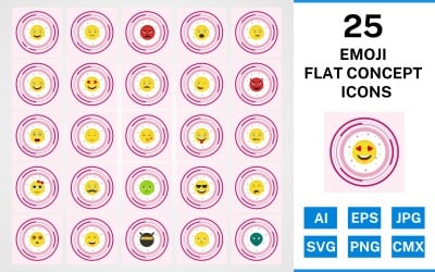 25 Emoji platt koncept Ikonuppsättning