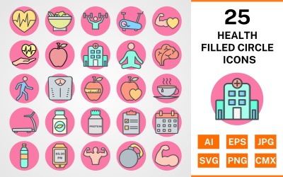 25 hälsofylld cirkelsymbolsuppsättning