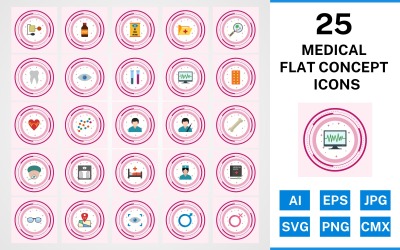 25 Medical Flat Concept Icon Set
