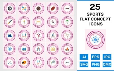 25 sport en spel platte concept pictogramserie