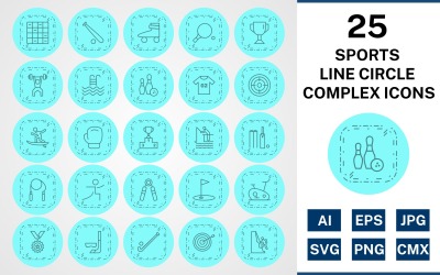25 Sports And Games Line Circle Complex Icon Set