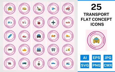 25 Transport-Flachkonzept-Icon-Set