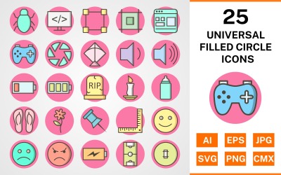 25 Universal fylld cirkelsymbolsuppsättning