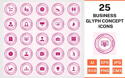 25 Business Glyph Concept Icon Set