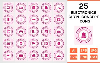 Набор иконок 25 электронных устройств Glyph Concept