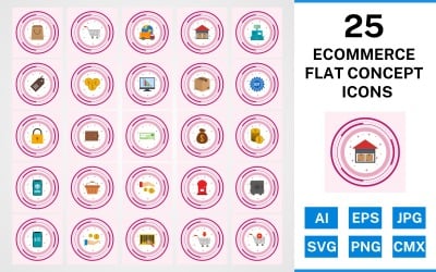 Набор иконок 25 плоский концепт электронной коммерции