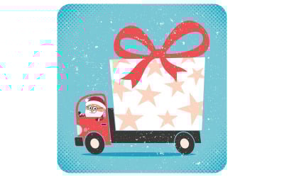 Santa Bringing Gift - Illustration