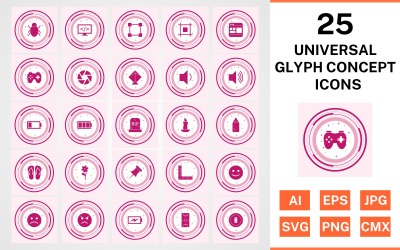 25 uniwersalny zestaw ikon koncepcji glifów