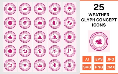 25 Weather Glyph Concept Ikonuppsättning