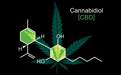 CBD Molecule on Black - Illustration