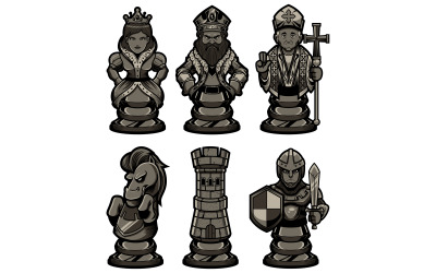 Peões de xadrez e rainha - ilustração - TemplateMonster