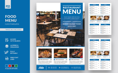 Ulotka menu żywności - szablon tożsamości korporacyjnej