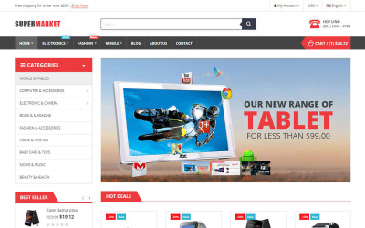 Reszponzív SuperMarket Store Elementor eCommerce PrestaShop sablon 144037