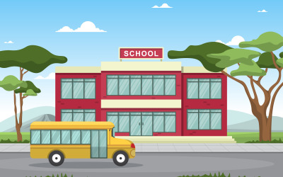School Building Exterior - Illustration