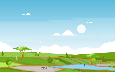 Farmer Rice Paddy - Illustration