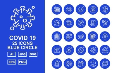 25 Premium Covid 19 Blue Circle Icon Set