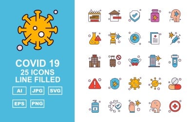25 Premium Covid 19 Line Filled Icon Set