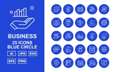 25 Premium Business Blue Circle Ikonuppsättning