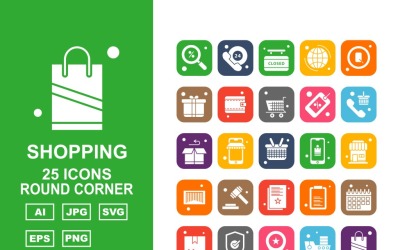 25 Premium Business Round Corner Icon Set