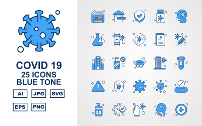 25 Premium Covid 19 Blue Tone Icon Set