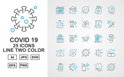 25 Premium Covid 19 Line两种颜色图标集