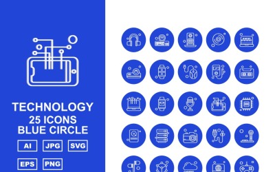25 Premium Shopping Blue Circle Pack Icon Set