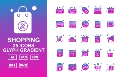 25 Premium Shopping Glyph Gradient Pack Ikonuppsättning