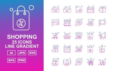 25 Premium Shopping Line Gradient Pack Icon Set