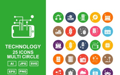 25 Premium Shopping Multi Circle Pack Icon Set