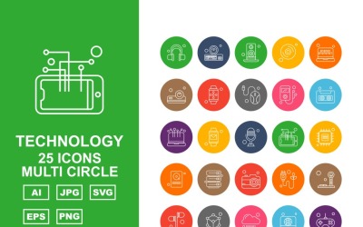 25 Premium Shopping Multi Circle Pack Ikonuppsättning
