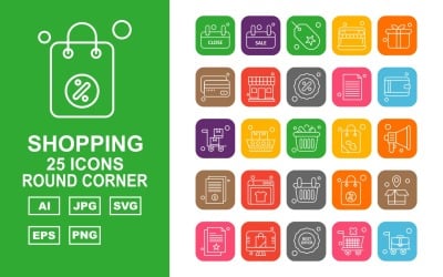 25 Premium Shopping Round Corner Pack Icon Set