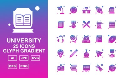 25 Premium University Glyph Gradient Icon Set