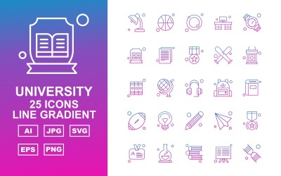 25 Premium University Line Gradient Ikonuppsättning