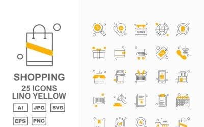 25 Premium Business Lino Yellow Icon Set