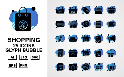 25 Premium Shopping Glyph Bubble Pack Icon Set