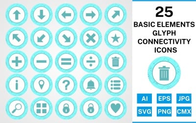 Conjunto de iconos de conectividad de glifos de 25 elementos básicos