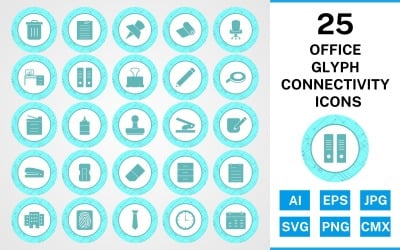 Conjunto de iconos de conectividad de glifos de oficina 25