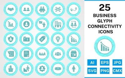 25 Business Glyph Connectivity Icon Set