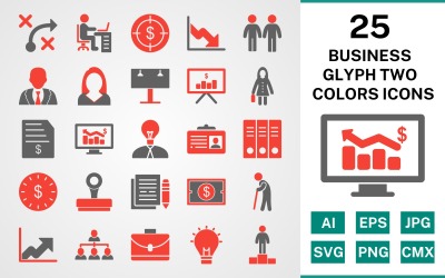 25 Business Glyph Two Colors Icon Set