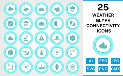 25 Conjunto de ícones de conectividade do Weather Glyph