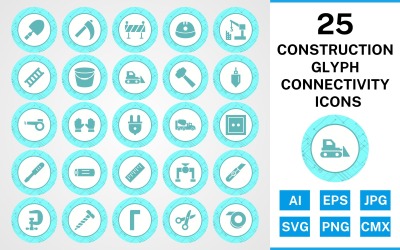 25 Construction Glyph Connectivity Icon Set