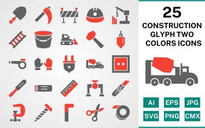 25 Construction Glyph Two Colors Icon Set