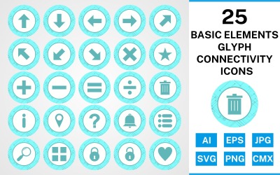 25 elementi di base Glyph Connectivity Icon Set