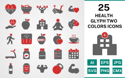 25 Health Glyph Two Colors Ikonuppsättning