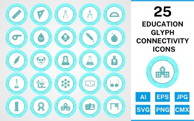 25 Ikonuppsättning för Education Glyph Connectivity
