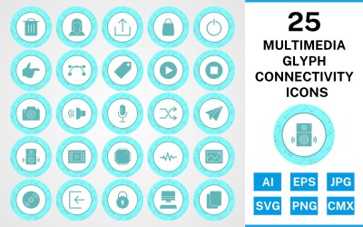 25 Multimedia-Glyphen-Konnektivitäts-Icon-Set