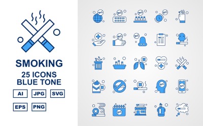 25 Premium Rökning Blue Tone Pack Ikonuppsättning