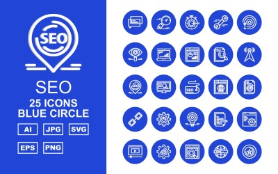 25 Premium SEO III Blue Circle Pack-Symbolsatz
