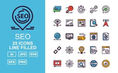 25 Premium SEO III Line Filled Pack Icon Set