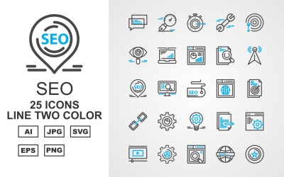 25 Premium SEO III Linie Two Color Pack Icon Set